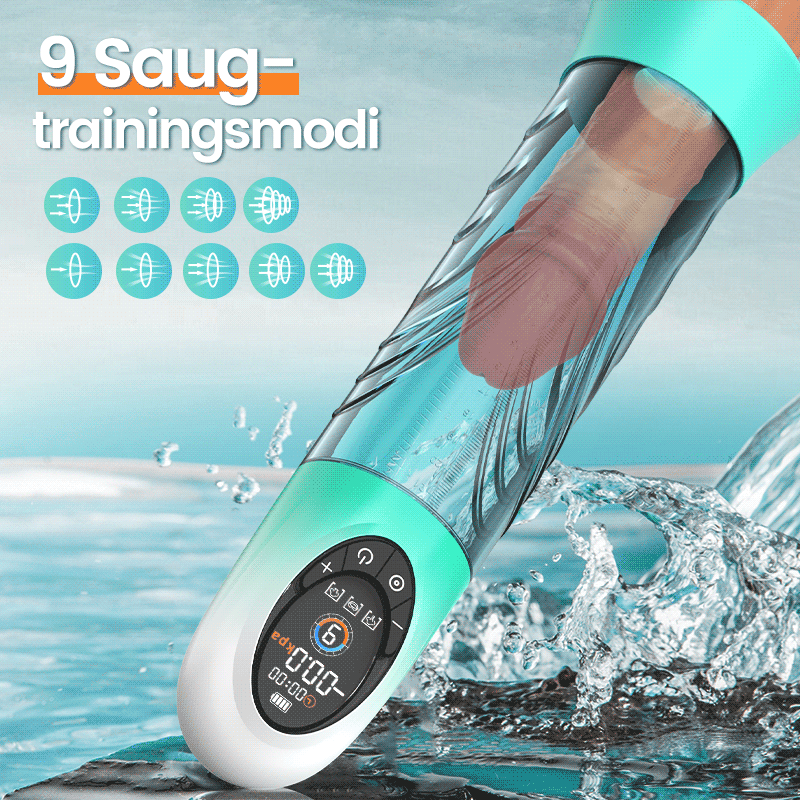 Green Pioneer – 4 Druckstufen und 9 Saugmodi – Wasser-Penispumpe mit LCD-Display