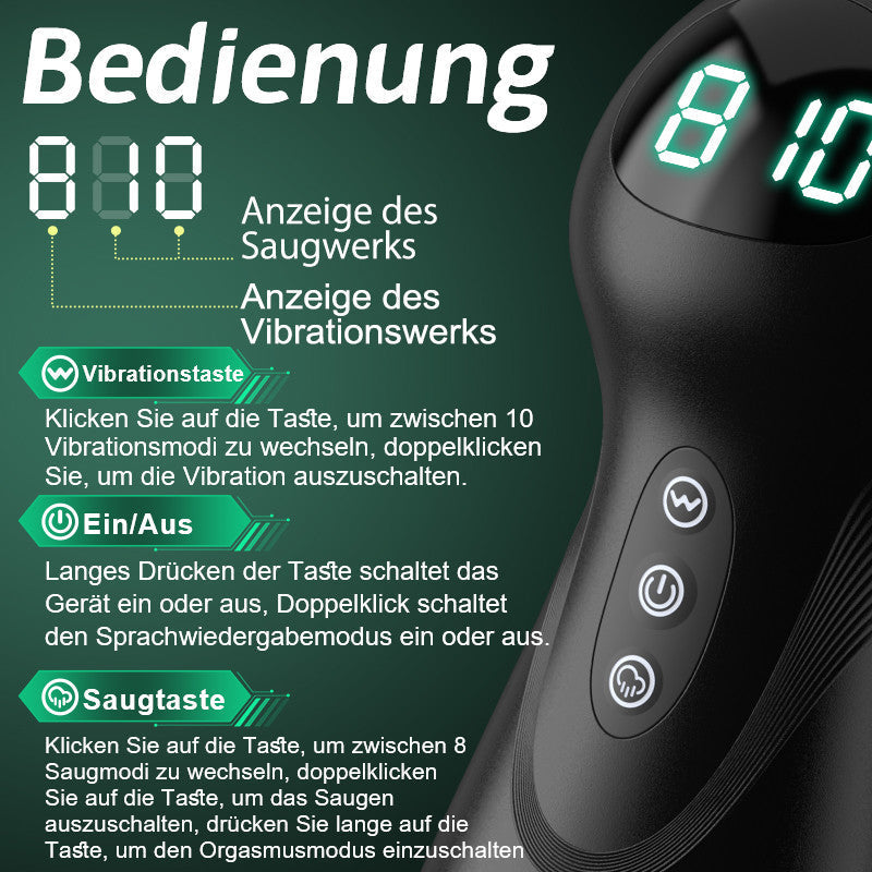 Evolution-8 Sucking 10 Vibrating One Touch Orgasm Digital Vacuum Masturbator