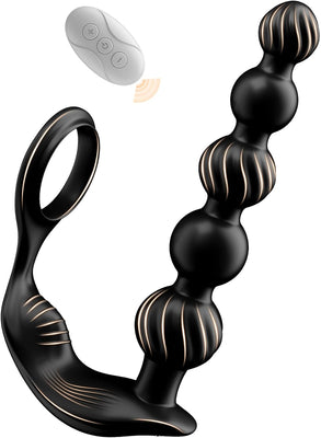 Sex Spielzeug für die Männer, Anal Plug Prostata Massagegerät Buttplug Penisring mit 10 Vibrierenden Modi, Prostata Stimulation mit 5 Analperlen, Wasserdichtes Sex Toyset für die Paare